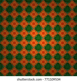 Seamless grunge micro vector print. Geometric abstract mosaic seamless pattern with tiles and simple shapes in orange, yellow and green colors for fashion. Abstract dynamic retro tiles background.