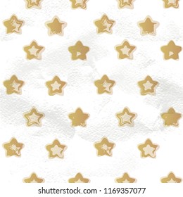Seamless grunge pattern from abstract gold textured smears star shape isolated on a white background