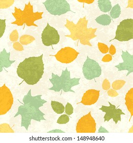 Seamless grunge pattern with autumn leaves. Vector illustration