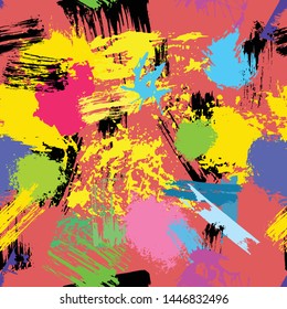 Seamless grunge pattern created with brush strokes. Colored retro pattern with abstract design for printing, web-design, textile