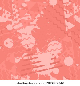 Seamless grunge pattern with fluid shapes of coral color.