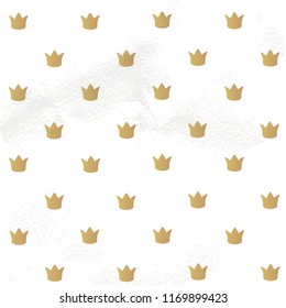 Seamless grunge pattern from gold crown  isolated on a white background