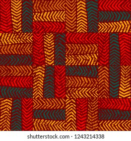Seamless grunge pattern in patchwork style. Ethnic and tribal motifs. Vector illustration.