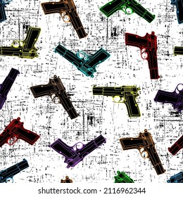 patrón de grunge sin fisuras con pistolas multicolor