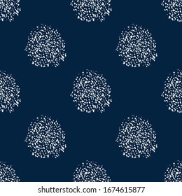 Seamless Grunge Polka Dot Repeat Vector Pattern with White Hand Drawn Textured Geometric Spots on a Navy Blue Background. Perfect For Fashion Design, Card-making, Textile Design and Home Decor.