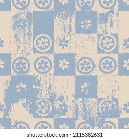 seamless grunge retro pattern with flowers and plaid