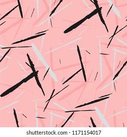 Seamless Grunge Stripes. Abstract Scratched Texture with Brush Strokes. Scribbled Grunge Pattern for Chintz, Calico, Linen. Trendy Vector Background