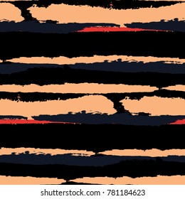 Seamless Grunge Stripes. Abstract Texture with Horizontal Dry Brush Srokes.  Scribbled Grunge Pattern for Swimwear, Cloth, Fabric. Retro Vector Background.