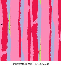 Seamless Grunge Stripes. Painted Lines. Texture with Vertical Dry Brush Strokes. Scribbled Grunge Pattern for Cloth, Swimwear, Textile. Trendy Vector Background with Stripes