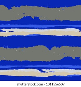 Seamless Grunge Stripes. Painted Lines. Texture with Horizontal Brush Strokes. Scribbled Grunge Pattern for Linen, Fabric, Wallpaper. Trendy Vector Background with Stripes