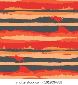 Seamless Grunge Stripes. Painted Lines. Texture with Horizontal Dry Brush Strokes. Scribbled Grunge Pattern for Linen, Fabric, Textile. Retro Vector Background
