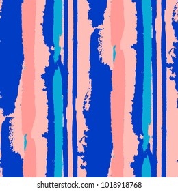 Seamless Grunge Stripes. Painted Lines. Texture with Vertical Dry Brush Strokes. Scribbled Grunge Pattern for Linen, Fabric, Wallpaper. Rustic Vector Background with Stripes