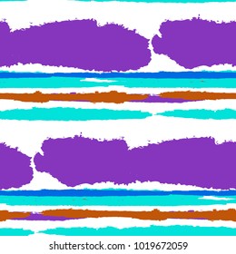 Seamless Grunge Stripes. Painted Lines. Texture with Horizontal Brush Strokes. Scribbled Grunge Motif for Cloth, Fabric, Textile. Retro Vector Background