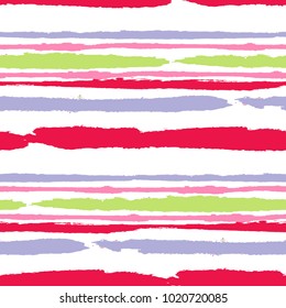 Seamless Grunge Stripes. Painted Lines. Texture with Horizontal Brush Strokes. Scribbled Grunge Motif for Sportswear, Fabric, Wallpaper. Trendy Vector Background with Stripes