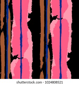 Seamless Grunge Stripes. Painted Lines. Texture with Vertical Dry Brush Strokes. Scribbled Grunge Rapport for Cloth, Fabric, Textile. Trendy Vector Background