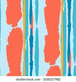 Seamless Grunge Stripes. Painted Lines. Texture with Vertical Brush Strokes. Scribbled Grunge Rapport for Sportswear, Fabric, Cloth. Retro Vector Background with Stripes