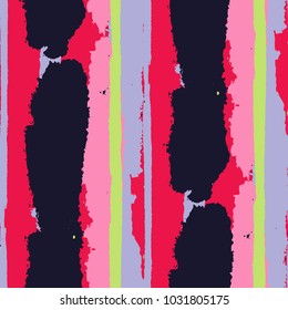 Seamless Grunge Stripes. Painted Lines. Texture with Vertical Brush Strokes. Scribbled Grunge Pattern for Cloth, Fabric, Textile. Rustic Vector Background with Stripes