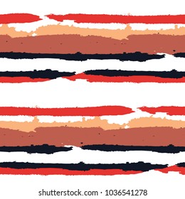 Seamless Grunge Stripes. Painted Lines. Texture with Horizontal Brush Strokes. Scribbled Grunge Pattern for Cloth, Fabric, Textile. Retro Vector Background