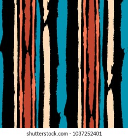 Seamless Grunge Stripes. Painted Lines. Texture with Vertical Brush Strokes. Scribbled Grunge Pattern for Sportswear, Fabric, Cloth. Rustic Vector Background