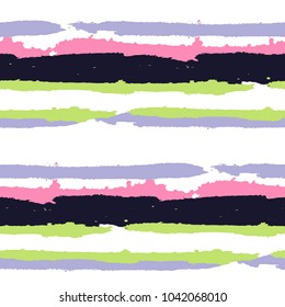 Seamless Grunge Stripes. Painted Lines. Texture with Horizontal Dry Brush Strokes. Scribbled Grunge Rapport for Cloth, Swimwear, Textile. Trendy Vector Background