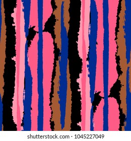 Seamless Grunge Stripes. Painted Lines. Texture with Vertical Brush Strokes. Scribbled Grunge Motif for Cloth, Fabric, Textile. Rustic Vector Background with Stripes