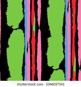 Seamless Grunge Stripes. Painted Lines. Texture with Vertical Brush Strokes. Scribbled Grunge Motif for Cloth, Swimwear, Textile. Retro Vector Background with Stripes