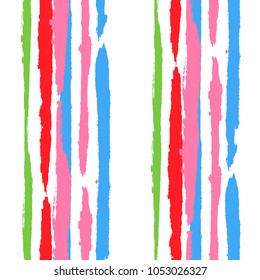Seamless Grunge Stripes. Painted Lines. Texture with Vertical Brush Strokes. Scribbled Grunge Rapport for Cloth, Fabric, Textile. Trendy Vector Background with Stripes