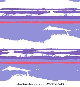 Seamless Grunge Stripes. Painted Lines. Texture with Horizontal Dry Brush Strokes. Scribbled Grunge Motif for Cloth, Swimwear, Textile. Trendy Vector Background with Stripes