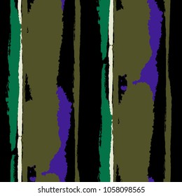 Seamless Grunge Stripes. Painted Lines. Texture with Vertical Brush Strokes. Scribbled Grunge Motif for Sportswear, Fabric, Cloth. Rustic Vector Background
