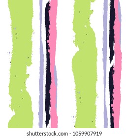 Seamless Grunge Stripes. Painted Lines. Texture with Vertical Brush Strokes. Scribbled Grunge Pattern for Cloth, Fabric, Textile. Retro Vector Background