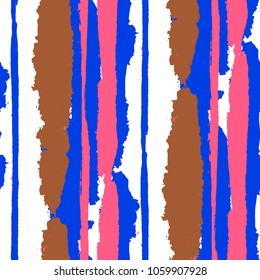 Seamless Grunge Stripes. Painted Lines. Texture with Vertical Brush Strokes. Scribbled Grunge Rapport for Sportswear, Fabric, Wallpaper. Retro Vector Background