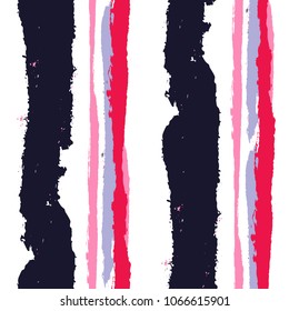 Seamless Grunge Stripes. Painted Lines. Texture with Vertical Dry Brush Strokes. Scribbled Grunge Motif for Sportswear, Fabric, Cloth. Retro Vector Background with Stripes
