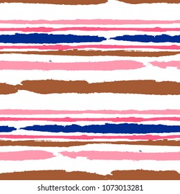 Seamless Grunge Stripes. Painted Lines. Texture with Horizontal Brush Strokes. Scribbled Grunge Rapport for Sportswear, Fabric, Wallpaper. Rustic Vector Background with Stripes