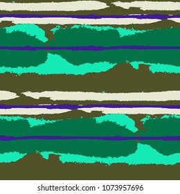 Seamless Grunge Stripes. Painted Lines. Texture with Horizontal Brush Strokes. Scribbled Grunge Pattern for Cloth, Swimwear, Textile. Rustic Vector Background with Stripes