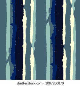 Seamless Grunge Stripes. Painted Lines. Texture with Vertical Dry Brush Strokes. Scribbled Grunge Motif for Cloth, Swimwear, Textile. Rustic Vector Background with Stripes
