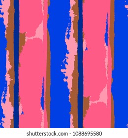 Seamless Grunge Stripes. Painted Lines. Texture with Vertical Dry Brush Strokes. Scribbled Grunge Pattern for Linen, Fabric, Textile. Trendy Vector Background with Stripes