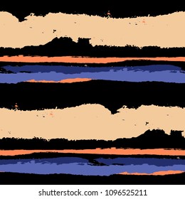 Seamless Grunge Stripes. Painted Lines. Texture with Horizontal Brush Strokes. Scribbled Grunge Motif for Cloth, Swimwear, Textile. Trendy Vector Background with Stripes