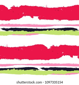 Seamless Grunge Stripes. Painted Lines. Texture with Horizontal Brush Strokes. Scribbled Grunge Motif for Cloth, Fabric, Textile. Trendy Vector Background