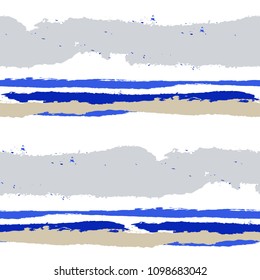 Seamless Grunge Stripes. Painted Lines. Texture with Horizontal Dry Brush Strokes. Scribbled Grunge Motif for Linen, Fabric, Wallpaper. Rustic Vector Background