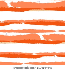 Seamless Grunge Stripes. Painted Lines. Texture with Horizontal Brush Strokes. Scribbled Grunge Motif for Cloth, Fabric, Textile. Trendy Vector Background