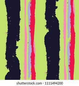 Seamless Grunge Stripes. Painted Lines. Texture with Vertical Dry Brush Strokes. Scribbled Grunge Pattern for Linen, Fabric, Wallpaper. Trendy Vector Background