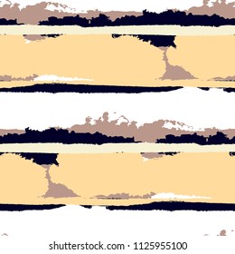 Seamless Grunge Stripes. Painted Lines. Texture with Horizontal Dry Brush Strokes. Scribbled Grunge Motif for Cloth, Swimwear, Textile. Retro Vector Background