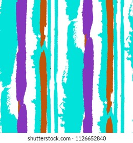 Seamless Grunge Stripes. Painted Lines. Texture with Vertical Brush Strokes. Scribbled Grunge Motif for Cloth, Swimwear, Textile. Trendy Vector Background with Stripes