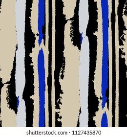 Seamless Grunge Stripes. Painted Lines. Texture with Vertical Brush Strokes. Scribbled Grunge Motif for Sportswear, Fabric, Wallpaper. Retro Vector Background with Stripes