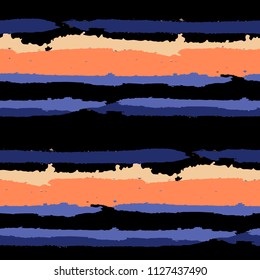 Seamless Grunge Stripes. Painted Lines. Texture with Horizontal Dry Brush Strokes. Scribbled Grunge Motif for Sportswear, Fabric, Cloth. Trendy Vector Background with Stripes