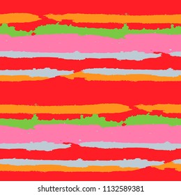 Seamless Grunge Stripes. Painted Lines. Texture with Horizontal Brush Strokes. Scribbled Grunge Motif for Linen, Fabric, Textile. Trendy Vector Background with Stripes