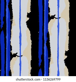 Seamless Grunge Stripes. Painted Lines. Texture with Vertical Dry Brush Strokes. Scribbled Grunge Motif for Linen, Fabric, Wallpaper. Retro Vector Background with Stripes