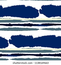 Seamless Grunge Stripes. Painted Lines. Texture with Horizontal Brush Strokes. Scribbled Grunge Motif for Sportswear, Fabric, Cloth. Rustic Vector Background with Stripes
