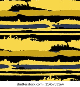 Seamless Grunge Stripes. Painted Lines. Texture with Horizontal Dry Brush Strokes. Scribbled Grunge Motif for Linen, Fabric, Wallpaper. Rustic Vector Background with Stripes