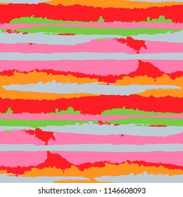 Seamless Grunge Stripes. Painted Lines. Texture with Horizontal Dry Brush Strokes. Scribbled Grunge Motif for Sportswear, Fabric, Wallpaper. Retro Vector Background with Stripes